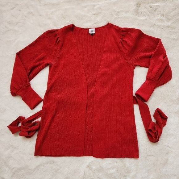 Cabi Sweater Womens Red Cardigan Cabaret Ribbed Cotton Balloon - Picture 8 of 13
